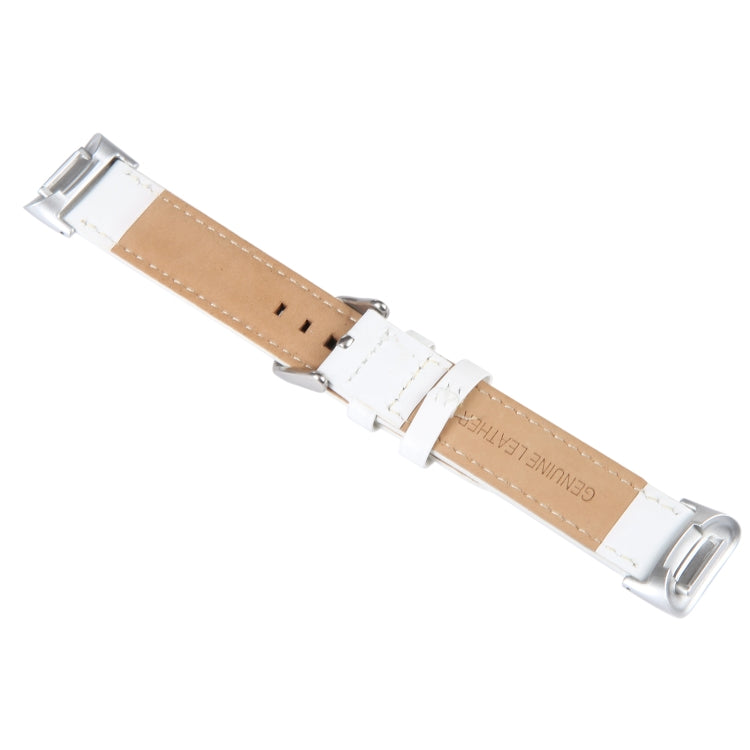 For Fitbit Charge 5 18mm Bamboo Joint Texture Genuine Leather Watch Band(White) - Watch Bands by PMC TechLife | Online Shopping South Africa | PMC TechLife | Buy Now Pay Later Mobicred