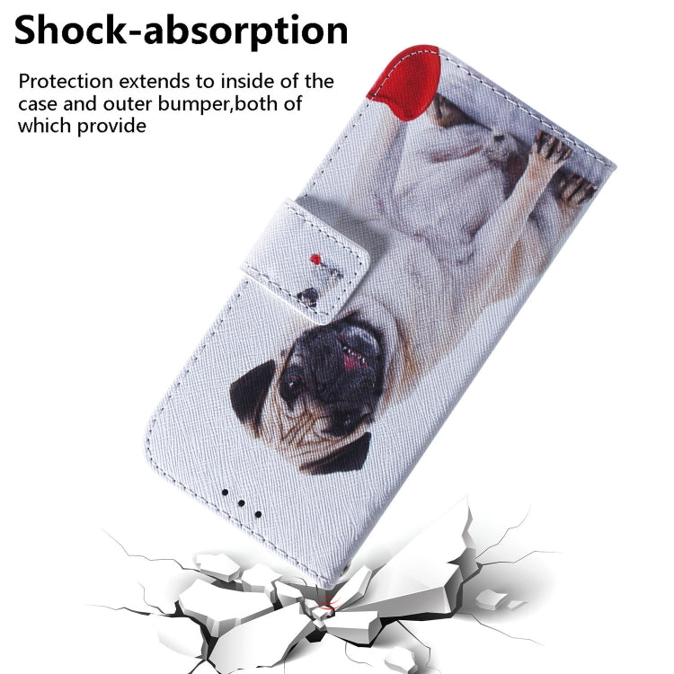 For iPhone 16e Coloured Drawing Flip Leather Phone Case(Pug) - iPhone 16e Cases by PMC TechLife | Online Shopping South Africa | PMC TechLife | Buy Now Pay Later Mobicred