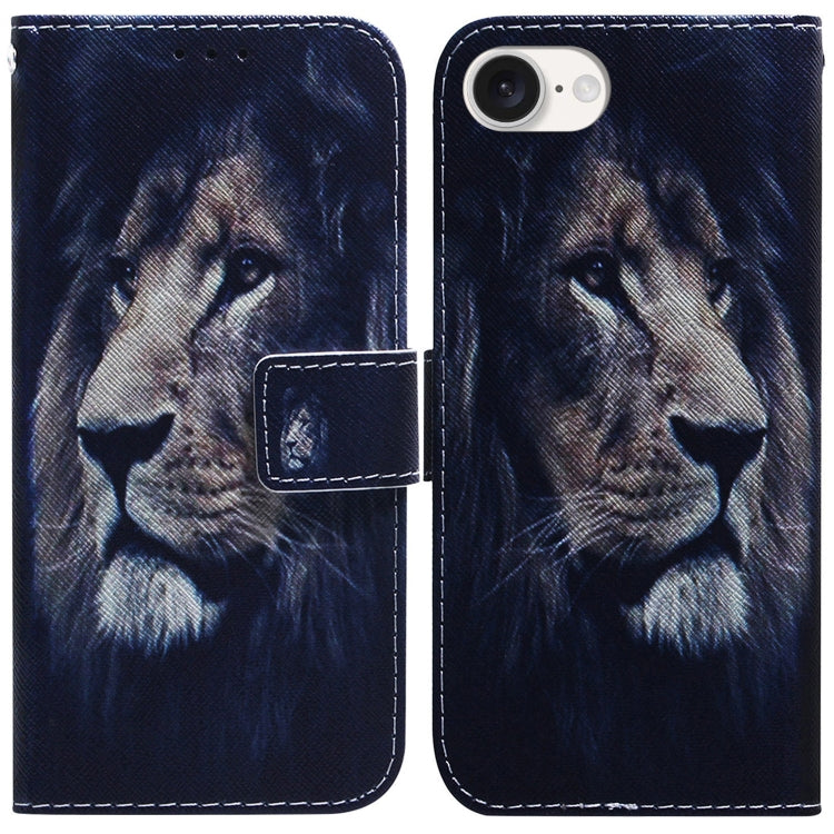 For iPhone 16e Coloured Drawing Flip Leather Phone Case(Lion) - iPhone 16e Cases by PMC TechLife | Online Shopping South Africa | PMC TechLife | Buy Now Pay Later Mobicred