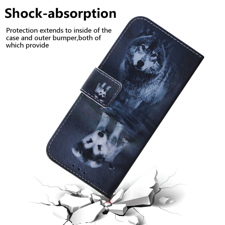 For iPhone 16e Coloured Drawing Flip Leather Phone Case(Wolf and Dog) - iPhone 16e Cases by PMC TechLife | Online Shopping South Africa | PMC TechLife | Buy Now Pay Later Mobicred