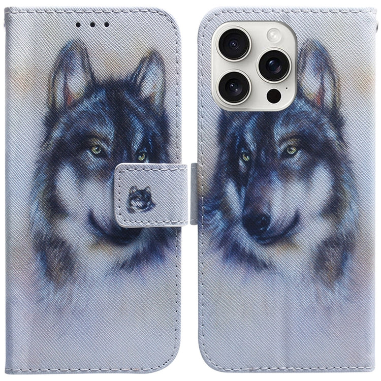 For iPhone 16 Pro Max Coloured Drawing Flip Leather Phone Case(White Wolf) - iPhone 16 Pro Max Cases by PMC TechLife | Online Shopping South Africa | PMC TechLife | Buy Now Pay Later Mobicred