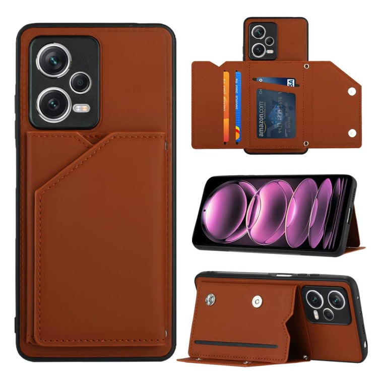 For Xiaomi Redmi Note 12 Pro+ 5G Global Skin Feel PU + TPU + PC Card Slots Phone Case(Brown) - Xiaomi Cases by PMC TechLife | Online Shopping South Africa | PMC TechLife | Buy Now Pay Later Mobicred