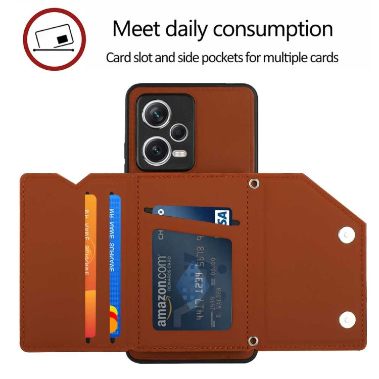 For Xiaomi Redmi Note 12 Pro+ 5G Global Skin Feel PU + TPU + PC Card Slots Phone Case(Brown) - Xiaomi Cases by PMC TechLife | Online Shopping South Africa | PMC TechLife | Buy Now Pay Later Mobicred