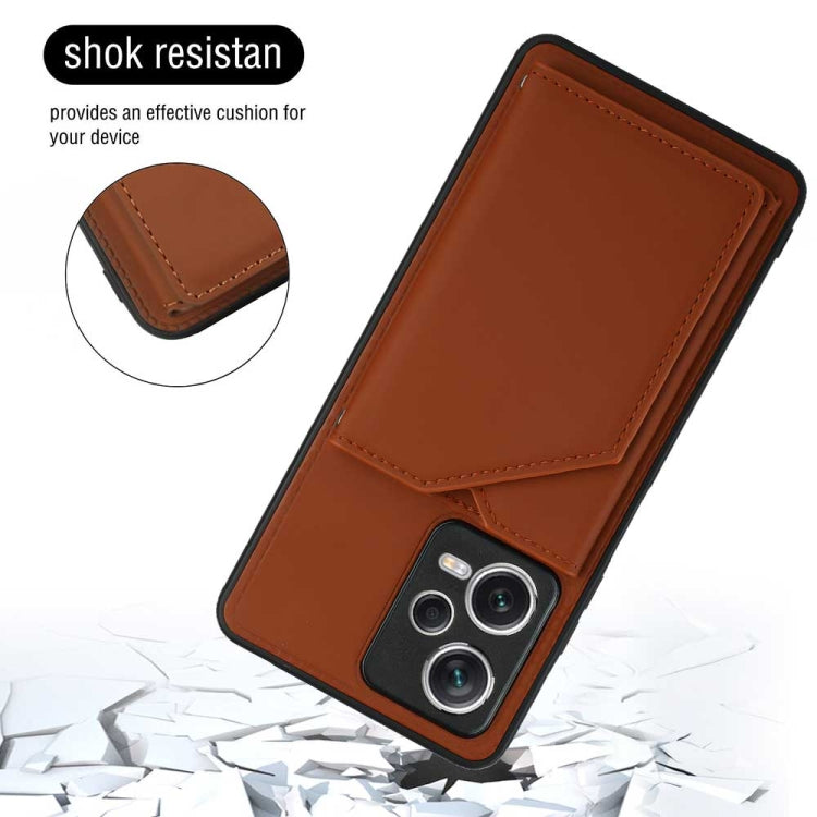 For Xiaomi Redmi Note 12 Pro+ 5G Global Skin Feel PU + TPU + PC Card Slots Phone Case(Brown) - Xiaomi Cases by PMC TechLife | Online Shopping South Africa | PMC TechLife | Buy Now Pay Later Mobicred