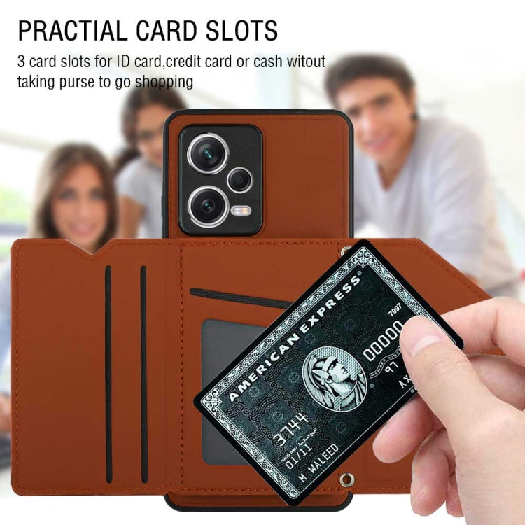 For Xiaomi Redmi Note 12 Pro+ 5G Global Skin Feel PU + TPU + PC Card Slots Phone Case(Brown) - Xiaomi Cases by PMC TechLife | Online Shopping South Africa | PMC TechLife | Buy Now Pay Later Mobicred