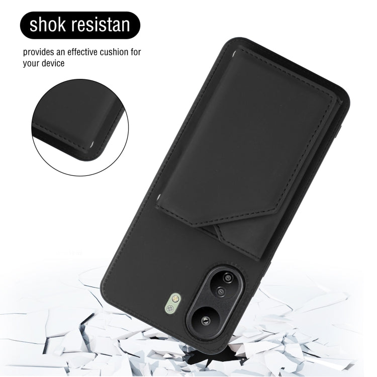 For Xiaomi Redmi 13C 4G / Poco C65 Skin Feel PU + TPU + PC Card Slots Phone Case(Black) - 13C Cases by PMC TechLife | Online Shopping South Africa | PMC TechLife | Buy Now Pay Later Mobicred