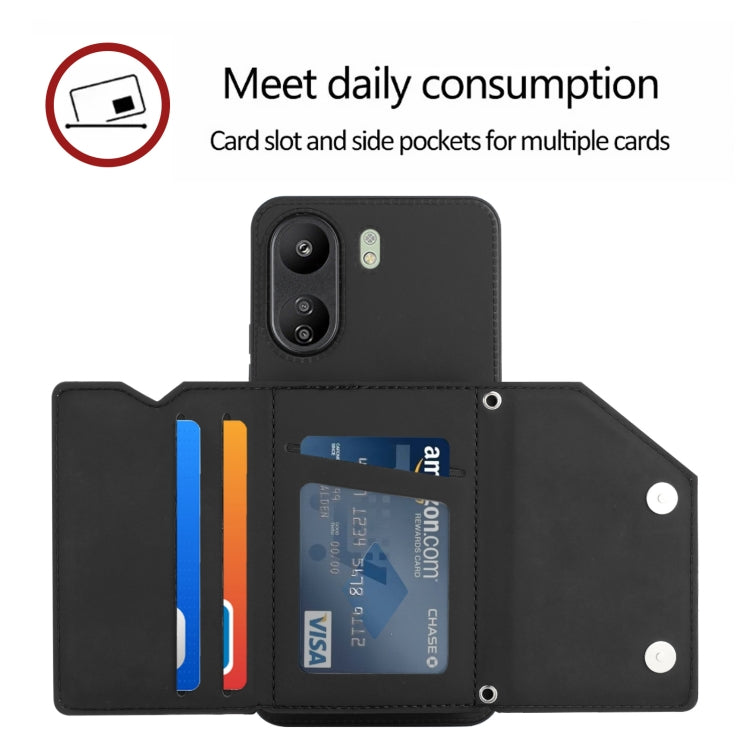 For Xiaomi Redmi 13C 4G / Poco C65 Skin Feel PU + TPU + PC Card Slots Phone Case(Black) - 13C Cases by PMC TechLife | Online Shopping South Africa | PMC TechLife | Buy Now Pay Later Mobicred