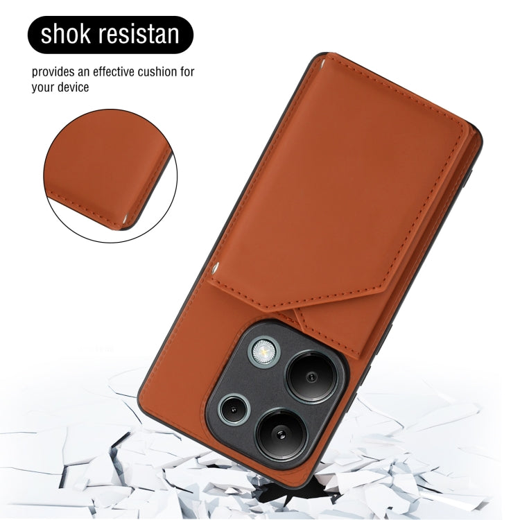 For Xiaomi Redmi Note 13 Pro 4G Global Skin Feel PU + TPU + PC Card Slots Phone Case(Brown) - Note 13 Cases by PMC TechLife | Online Shopping South Africa | PMC TechLife | Buy Now Pay Later Mobicred