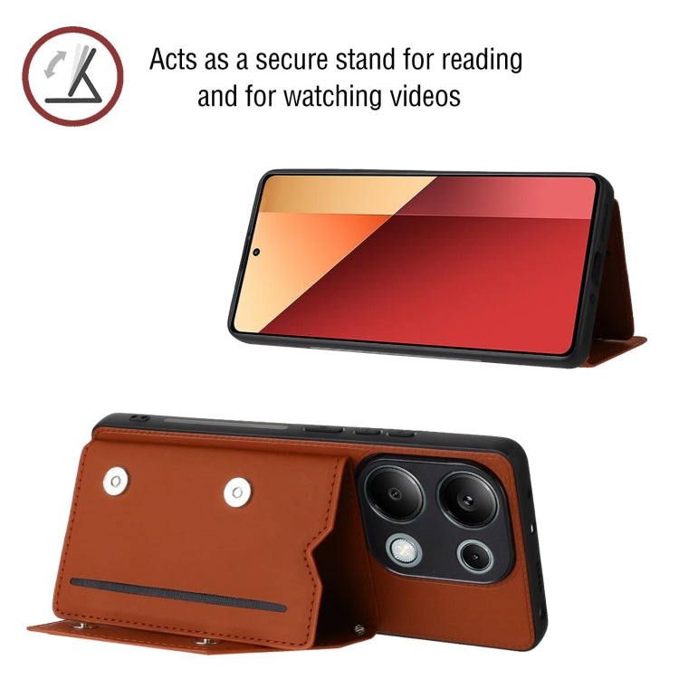 For Xiaomi Redmi Note 13 Pro 4G Global Skin Feel PU + TPU + PC Card Slots Phone Case(Brown) - Note 13 Cases by PMC TechLife | Online Shopping South Africa | PMC TechLife | Buy Now Pay Later Mobicred