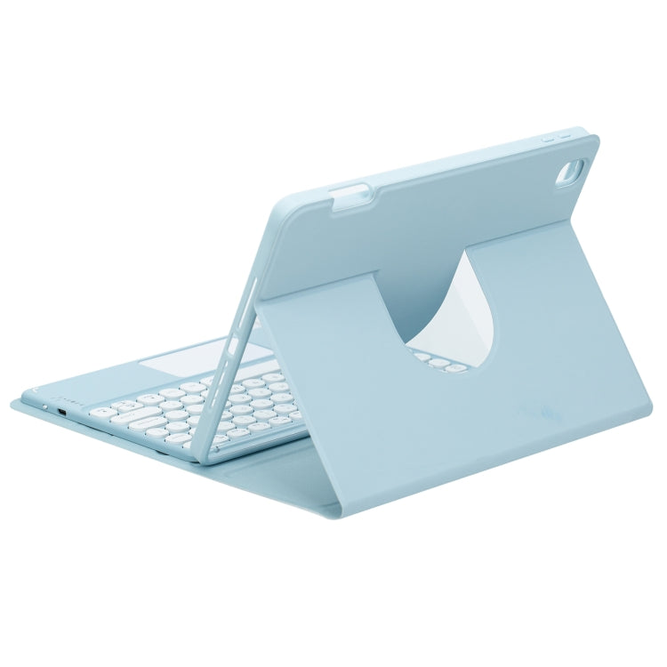 For iPad Air 2022 / iPad Pro 11 2021 Square Button 360 Degree Rotatable Bluetooth Keyboard Leather Case with Touchpad(Mist Blue) - Universal by PMC TechLife | Online Shopping South Africa | PMC TechLife