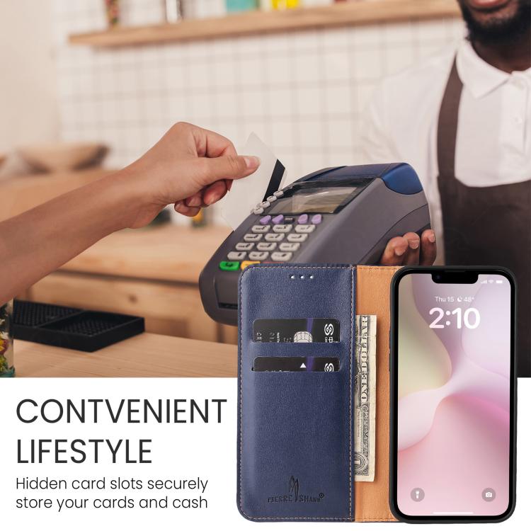 For iPhone 16e Fierre Shann PU Genuine Leather Texture Phone Case(Blue) - iPhone 16e Cases by FIERRE SHANN | Online Shopping South Africa | PMC TechLife | Buy Now Pay Later Mobicred