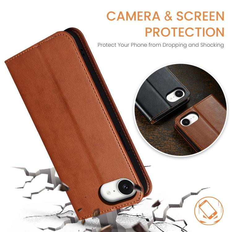 For iPhone 16e Fierre Shann PU Genuine Leather Texture Phone Case(Brown) - iPhone 16e Cases by FIERRE SHANN | Online Shopping South Africa | PMC TechLife | Buy Now Pay Later Mobicred