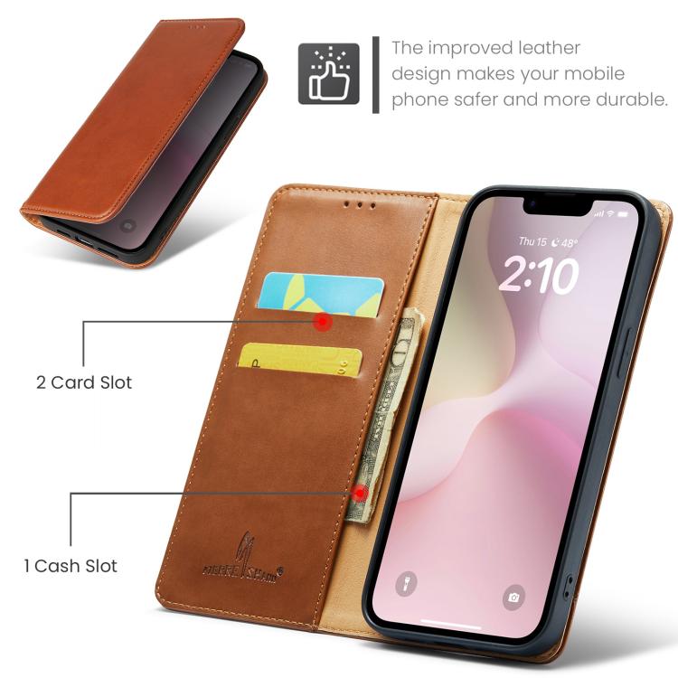 For iPhone 16e Fierre Shann PU Genuine Leather Texture Phone Case(Brown) - iPhone 16e Cases by FIERRE SHANN | Online Shopping South Africa | PMC TechLife | Buy Now Pay Later Mobicred