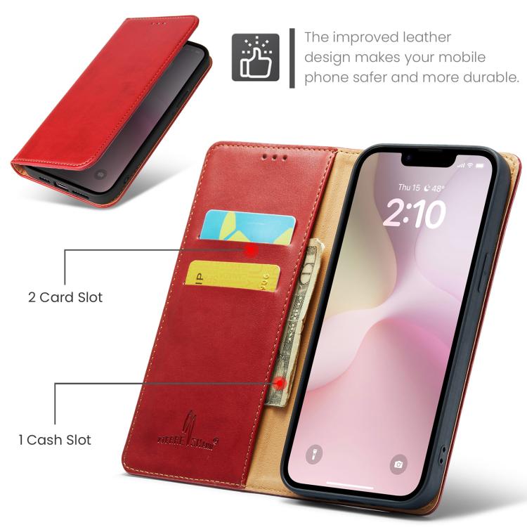 For iPhone 16e Fierre Shann PU Genuine Leather Texture Phone Case(Red) - iPhone 16e Cases by FIERRE SHANN | Online Shopping South Africa | PMC TechLife | Buy Now Pay Later Mobicred