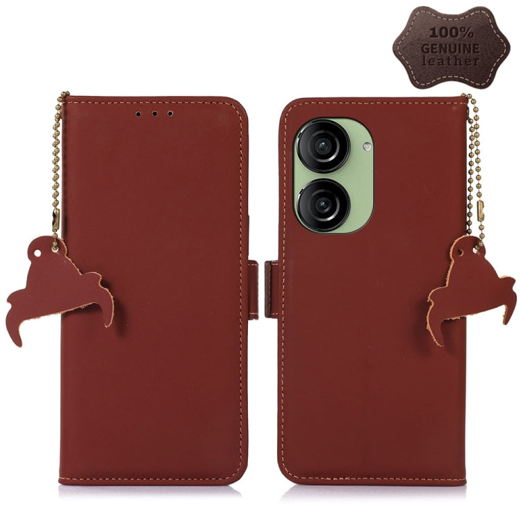 For Asus Zenfone 10 / Zenfone 9 Genuine Leather Magnetic RFID Leather Phone Case(Coffee) - ASUS Cases by PMC TechLife | Online Shopping South Africa | PMC TechLife | Buy Now Pay Later Mobicred
