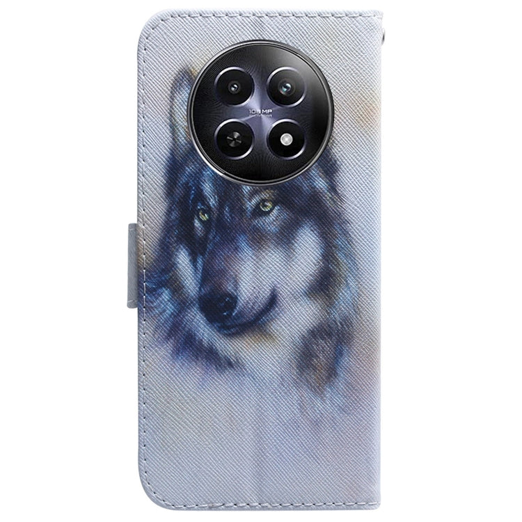 For Realme 12 5G Coloured Drawing Flip Leather Phone Case(White Wolf) - Realme Cases by PMC TechLife | Online Shopping South Africa | PMC TechLife | Buy Now Pay Later Mobicred