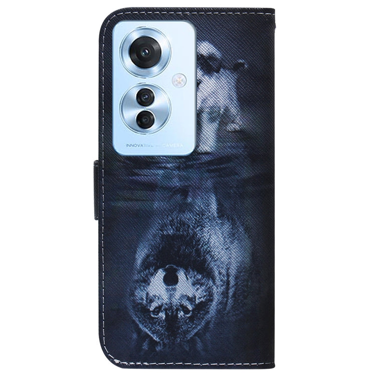 For OPPO Reno11 F Global Coloured Drawing Flip Leather Phone Case(Wolf and Dog) - Reno11 F Cases by PMC TechLife | Online Shopping South Africa | PMC TechLife | Buy Now Pay Later Mobicred