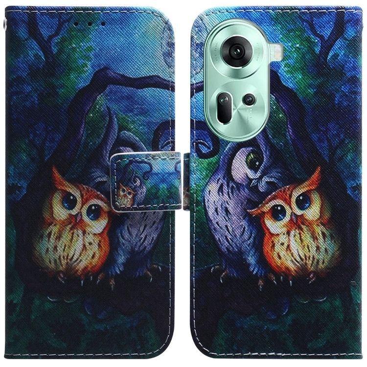 For OPPO Reno11 Global Coloured Drawing Flip Leather Phone Case(Oil Painting Owl) - Reno11 Cases by PMC TechLife | Online Shopping South Africa | PMC TechLife | Buy Now Pay Later Mobicred