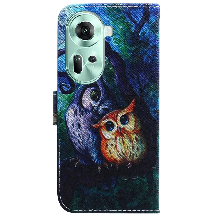 For OPPO Reno11 Global Coloured Drawing Flip Leather Phone Case(Oil Painting Owl) - Reno11 Cases by PMC TechLife | Online Shopping South Africa | PMC TechLife | Buy Now Pay Later Mobicred