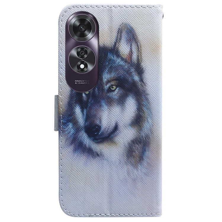 For OPPO A60 4G Coloured Drawing Flip Leather Phone Case(White Wolf) - OPPO Cases by PMC TechLife | Online Shopping South Africa | PMC TechLife | Buy Now Pay Later Mobicred