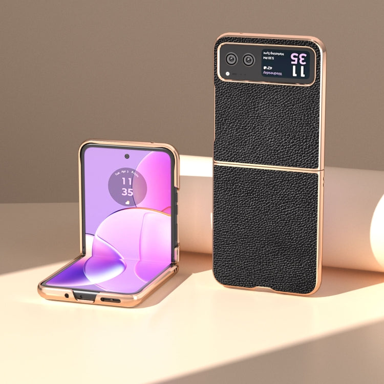 For Motorola Razr 40 Genuine Leather Mino Series Nano Plating Phone Case(Black) - Motorola Cases by PMC TechLife | Online Shopping South Africa | PMC TechLife | Buy Now Pay Later Mobicred