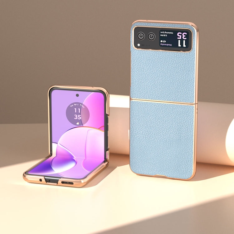 For Motorola Razr 40 Genuine Leather Mino Series Nano Plating Phone Case(Blue) - Motorola Cases by PMC TechLife | Online Shopping South Africa | PMC TechLife | Buy Now Pay Later Mobicred