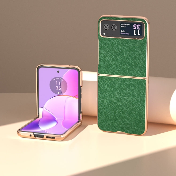 For Motorola Razr 40 Genuine Leather Mino Series Nano Plating Phone Case(Green) - Motorola Cases by PMC TechLife | Online Shopping South Africa | PMC TechLife | Buy Now Pay Later Mobicred