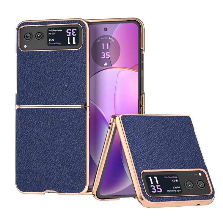 For Motorola Razr 40 Genuine Leather Mino Series Nano Plating Phone Case(Royal Blue) - Motorola Cases by PMC TechLife | Online Shopping South Africa | PMC TechLife | Buy Now Pay Later Mobicred
