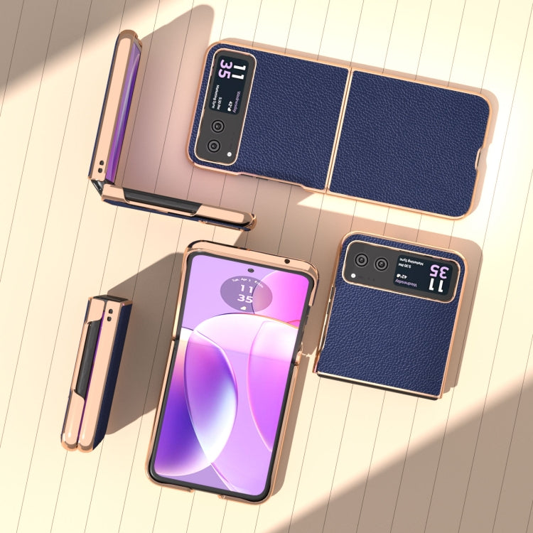 For Motorola Razr 40 Genuine Leather Mino Series Nano Plating Phone Case(Royal Blue) - Motorola Cases by PMC TechLife | Online Shopping South Africa | PMC TechLife | Buy Now Pay Later Mobicred