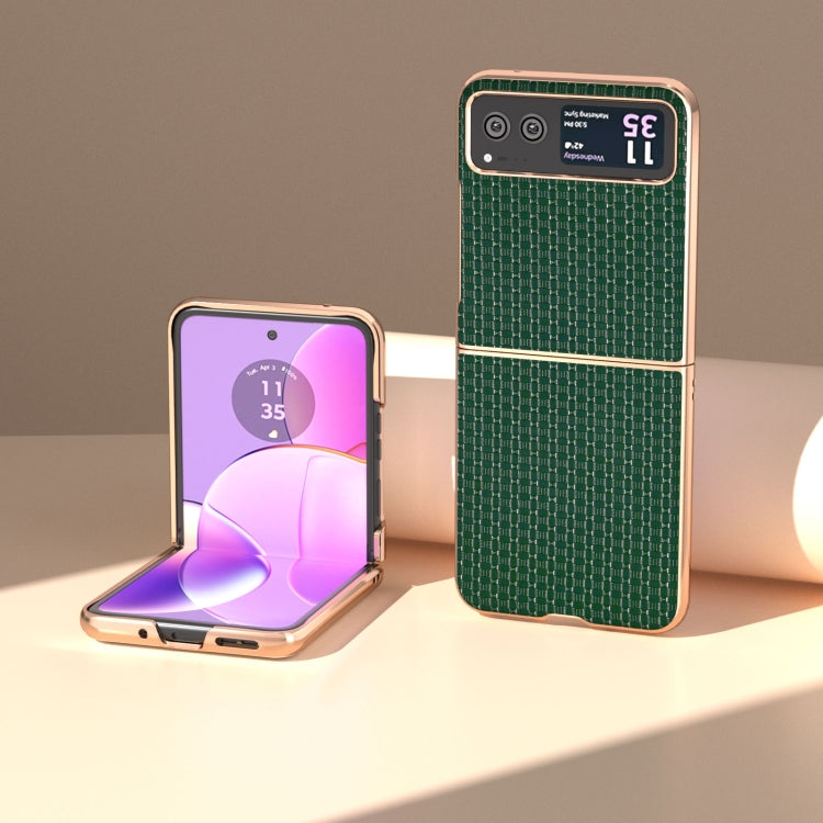For Motorola Razr 40 Genuine Leather Luxury Series Nano Plating Phone Case(Dark Green) - Motorola Cases by PMC TechLife | Online Shopping South Africa | PMC TechLife | Buy Now Pay Later Mobicred