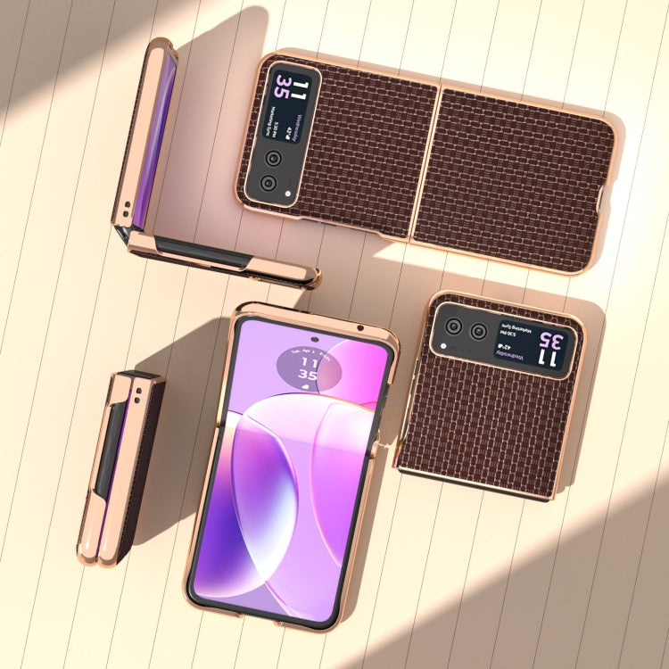 For Motorola Razr 40 Genuine Leather Luxury Series Nano Plating Phone Case(Coffee) - Motorola Cases by PMC TechLife | Online Shopping South Africa | PMC TechLife | Buy Now Pay Later Mobicred