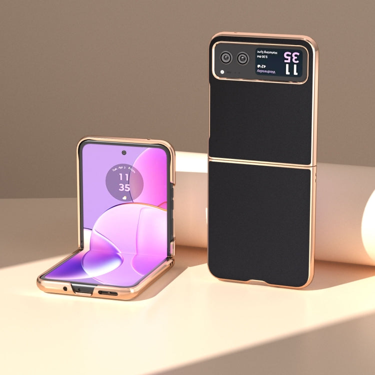 For Motorola Razr 40 Genuine Leather Silk Series Nano Plating Phone Case(Black) - Motorola Cases by PMC TechLife | Online Shopping South Africa | PMC TechLife | Buy Now Pay Later Mobicred