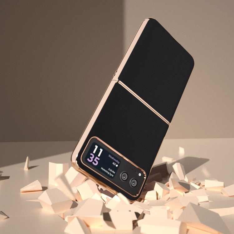 For Motorola Razr 40 Genuine Leather Silk Series Nano Plating Phone Case(Black) - Motorola Cases by PMC TechLife | Online Shopping South Africa | PMC TechLife | Buy Now Pay Later Mobicred