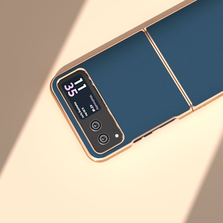 For Motorola Razr 40 Genuine Leather Silk Series Nano Plating Phone Case(Blue) - Motorola Cases by PMC TechLife | Online Shopping South Africa | PMC TechLife | Buy Now Pay Later Mobicred