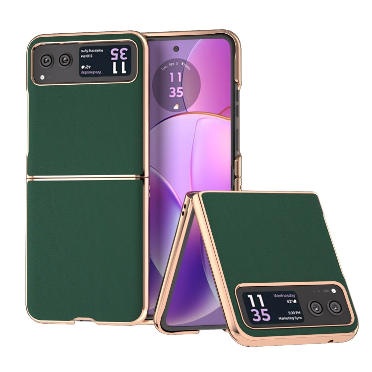 For Motorola Razr 40 Genuine Leather Silk Series Nano Plating Phone Case(Dark Green) - Motorola Cases by PMC TechLife | Online Shopping South Africa | PMC TechLife | Buy Now Pay Later Mobicred