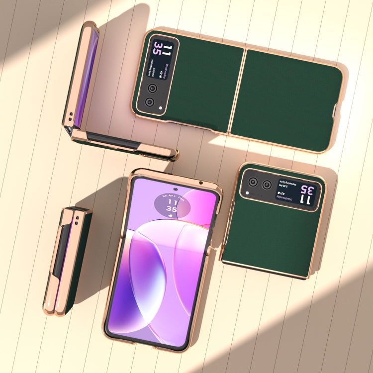 For Motorola Razr 40 Genuine Leather Silk Series Nano Plating Phone Case(Dark Green) - Motorola Cases by PMC TechLife | Online Shopping South Africa | PMC TechLife | Buy Now Pay Later Mobicred