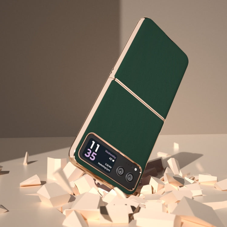 For Motorola Razr 40 Genuine Leather Silk Series Nano Plating Phone Case(Dark Green) - Motorola Cases by PMC TechLife | Online Shopping South Africa | PMC TechLife | Buy Now Pay Later Mobicred