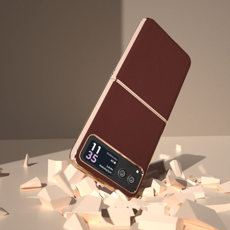 For Motorola Razr 40 Genuine Leather Silk Series Nano Plating Phone Case(Coffee) - Motorola Cases by PMC TechLife | Online Shopping South Africa | PMC TechLife | Buy Now Pay Later Mobicred