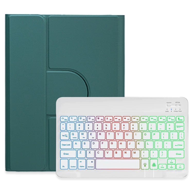 For iPad 10th Gen 10.9 2022 Three-color Backlight White 360 Degree Rotatable Bluetooth Keyboard Leather Case(Dark Green) - Universal by PMC TechLife | Online Shopping South Africa | PMC TechLife