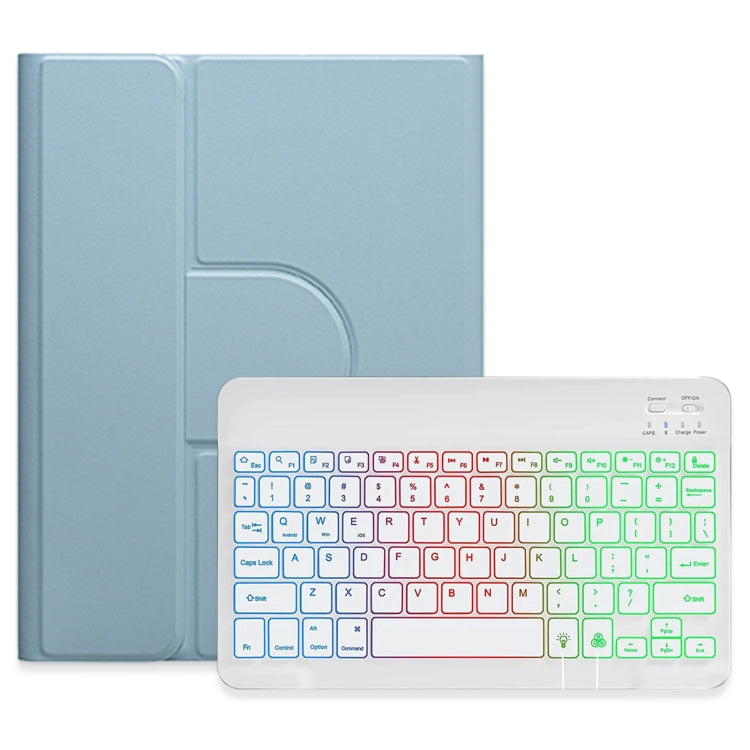 For iPad Air 2022 / iPad Pro 11 2021 Three-color Backlight White 360 Degree Rotatable Bluetooth Keyboard Leather Case(Mist Blue) - Universal by PMC TechLife | Online Shopping South Africa | PMC TechLife