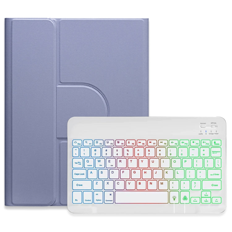 For iPad Air 2022 / iPad Pro 11 2021 Three-color Backlight White 360 Degree Rotatable Bluetooth Keyboard Leather Case(Lavender Purple) - free shipping - PMC TechLife - Order now!