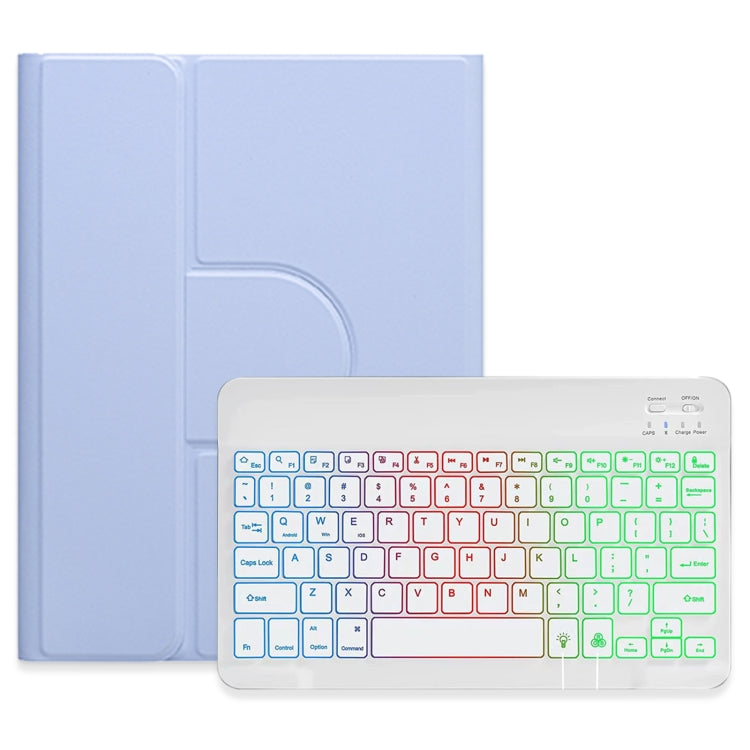 For iPad 10.2 2021 / Air 2019 Three-color Backlight White 360 Degree Rotatable Bluetooth Keyboard Leather Case(Light Purple) - Universal by PMC TechLife | Online Shopping South Africa | PMC TechLife