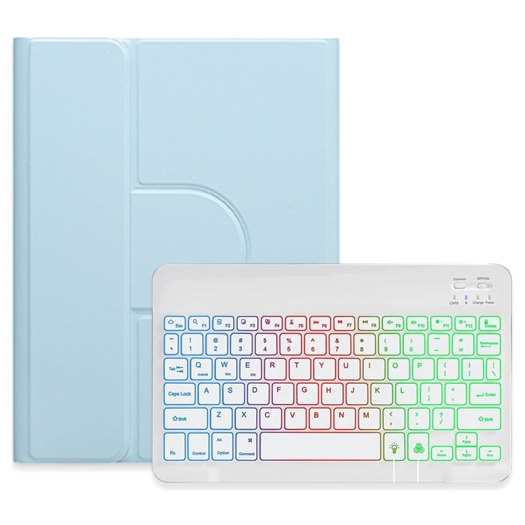 For iPad 10.2 2021 / Air 2019 Three-color Backlight White 360 Degree Rotatable Bluetooth Keyboard Leather Case(Sky Blue) - Universal by PMC TechLife | Online Shopping South Africa | PMC TechLife