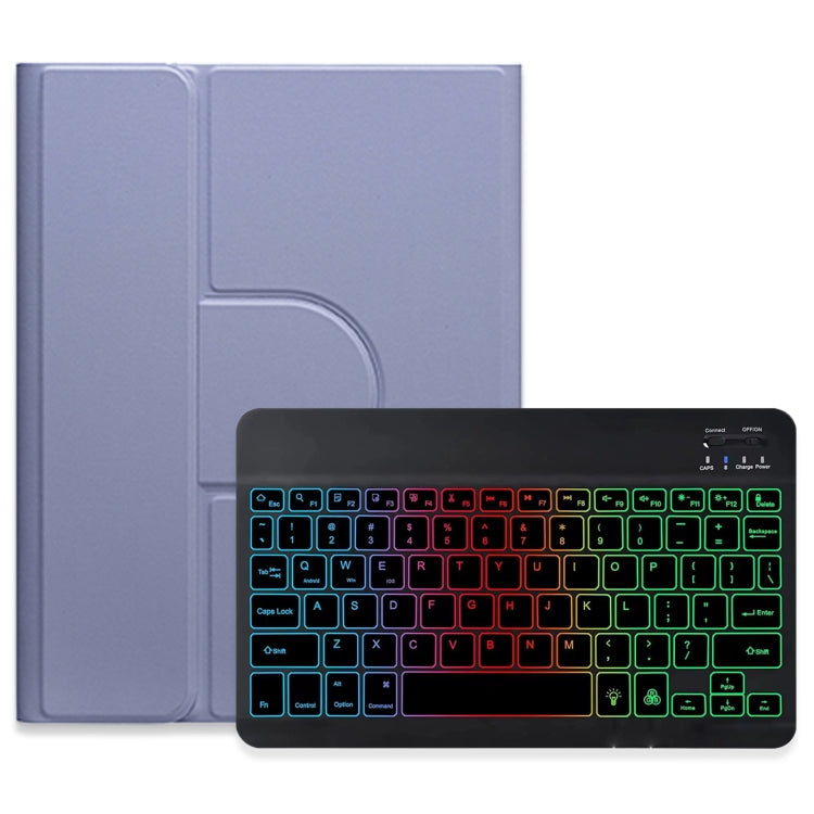 For iPad 10th Gen 10.9 2022 Three-color Backlight Black 360 Degree Rotatable Bluetooth Keyboard Leather Case(Lavender Purple) - Universal by PMC TechLife | Online Shopping South Africa | PMC TechLife