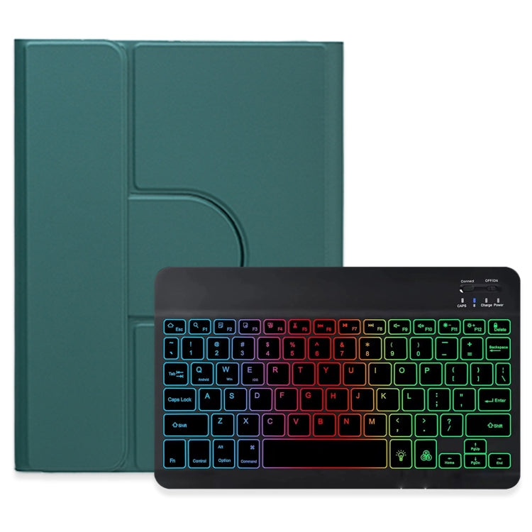 For iPad 10.2 2021 / Air 2019 Three-color Backlight Black 360 Degree Rotatable Bluetooth Keyboard Leather Case(Dark Green) - Universal by PMC TechLife | Online Shopping South Africa | PMC TechLife