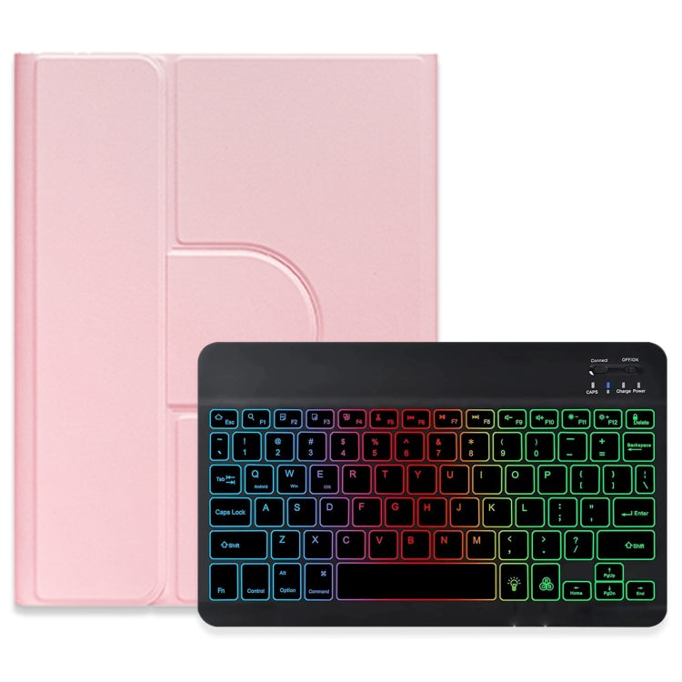 For iPad 10.2 2021 / Air 2019 Three-color Backlight Black 360 Degree Rotatable Bluetooth Keyboard Leather Case(Pink) - Universal by PMC TechLife | Online Shopping South Africa | PMC TechLife