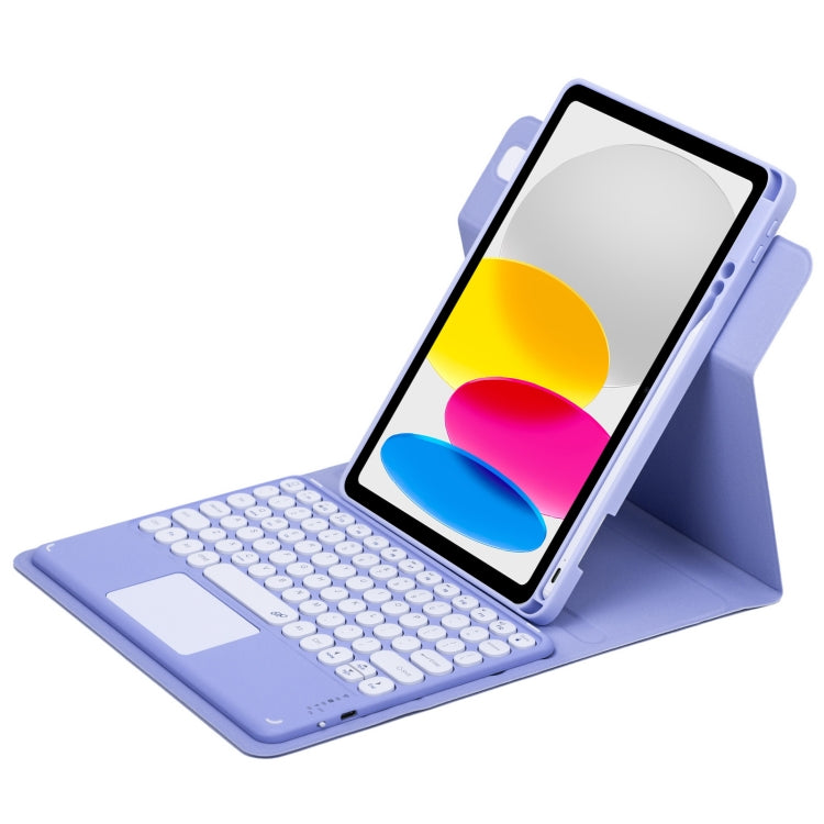 For iPad 10th Gen 10.9 2022 Round Button 360 Degree Rotatable Bluetooth Keyboard Leather Case with Touchpad(Light Purple) - Universal by PMC TechLife | Online Shopping South Africa | PMC TechLife