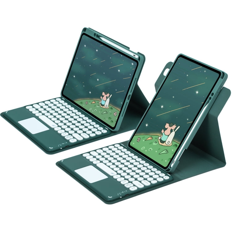 For iPad 10th Gen 10.9 2022 Round Button 360 Degree Rotatable Bluetooth Keyboard Leather Case with Touchpad(Dark Green) - Universal by PMC TechLife | Online Shopping South Africa | PMC TechLife