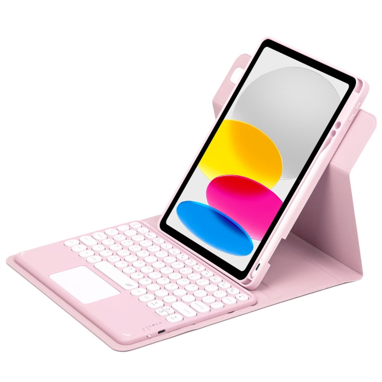 For iPad 10th Gen 10.9 2022 Round Button 360 Degree Rotatable Bluetooth Keyboard Leather Case with Touchpad(Pink) - Universal by PMC TechLife | Online Shopping South Africa | PMC TechLife