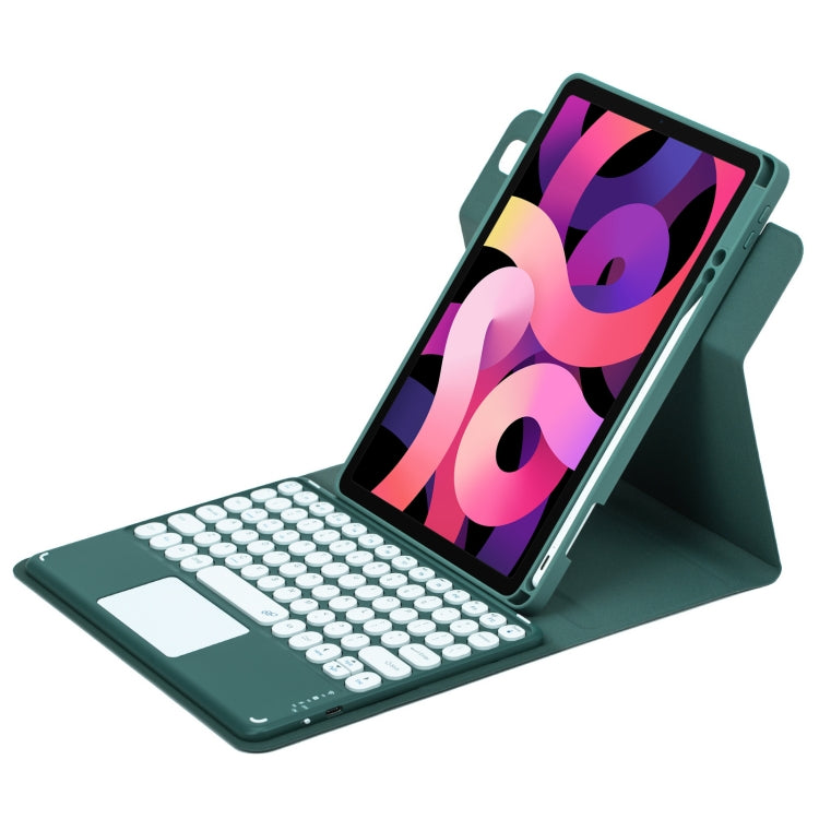 For iPad Air 2022 / iPad Pro 11 2021 Round Button 360 Degree Rotatable Bluetooth Keyboard Leather Case with Touchpad(Dark Green) - Universal by PMC TechLife | Online Shopping South Africa | PMC TechLife